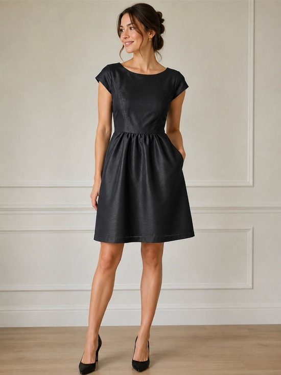 ALFRED SUNG Dresses & Skirts - Alfred Sung Black Size 8 Fit & Flare Boat Neck Cap Sleeve Dress